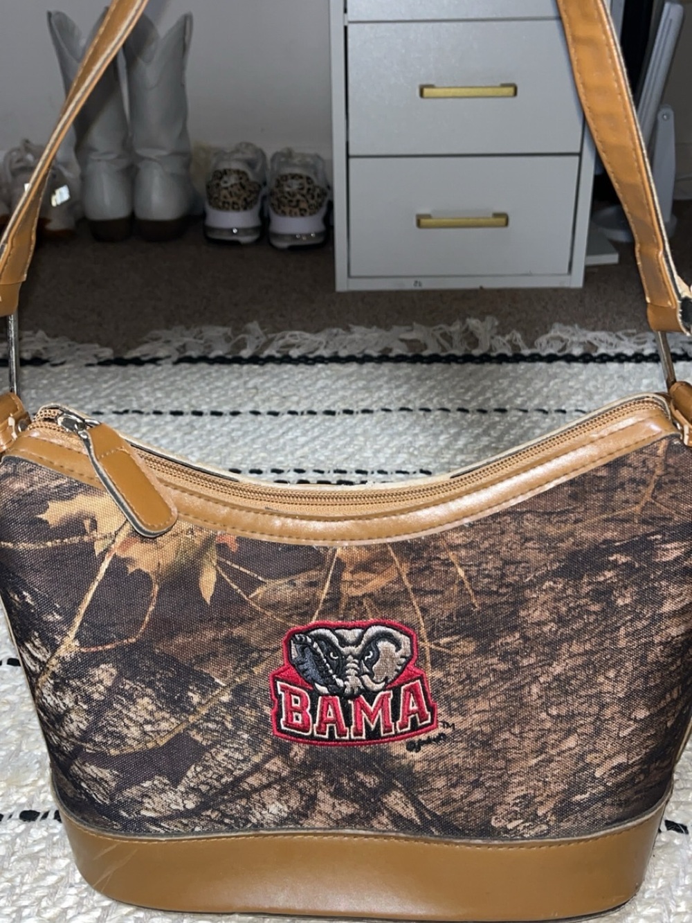 Alabama Camouflage Brown Shoulder Bag with Leather Trim